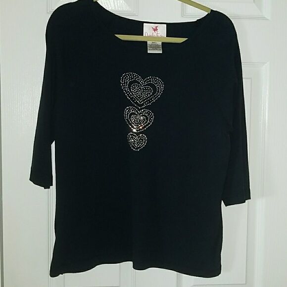 Quaker Factory black studded heart top Sz. S NWOT - Picture 1 of 4